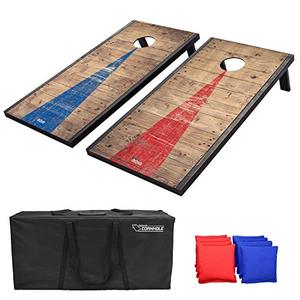 lot 36465 image: GoSports 4x2feet Classic Cornhole Set with Rustic Wood Finish  Includes 8 Bags, Carry Case and Rules, RedBlue