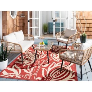 lot 1898 image: PARTIAL Sofa &amp Table Top Only (Goes with Harrley Natural Brown 4-Piece Wicker Patio Conversation Set with Beige Cushions -Retail $1059.79