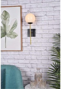 lot 1907 image: Living District 1 Light White Glass Wall Sconce Black and Brass Retail $69.03