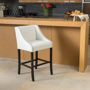 lot 1908 image: Milano Ivory Quilted Bonded Leather Bar Stool White Retail $235.99