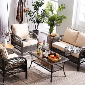 lot 1915 image: PARTIAL BOX 1 OF 3 Combo Classic Grey Wicker Set with Cream Cushions Retail $479.99