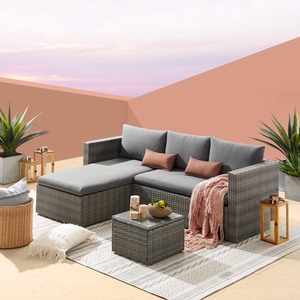 lot 1925 image: 3-Pieces Wicker Outdoor Sofa Set- Retail$605.99