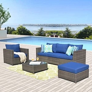 lot 1933 image: PARTIAL This IS NOT a complete set, this is box 1 of 2 Ovios Patio Furniture Set 6 PCS Big Size Conversation Set Outdoor PE Rattan furniture Retail $1,149.99