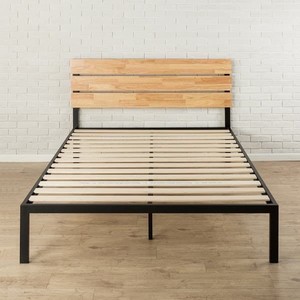 lot 1935 image: Zinus Paul Metal and Wood Platform Bed with Slat Support, Full, Black Retail $223.98
