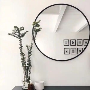 lot 1946 image: Modern Aluminum Alloy Thin Frame Wall-Mounted Vanity Round Mirror - 15.8x15.8x1.6 - Black Retail $94.99