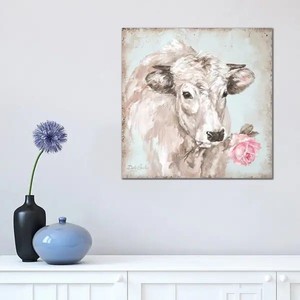 lot 1957 image: iCanvas Cow With Rose II by Debi Coules Canvas Print -Retail $38.99