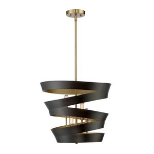 lot 1966 image: Trade Winds 4-Light Pendant in Matt Black wGold Accents -Retail $297.22