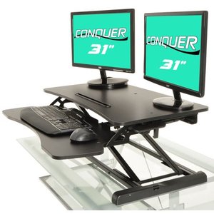 lot 1975 image: Height Adjustable Standing Desk Monitor Riser Gas Spring Tabletop Sit to Stand Workstation Retail $124.99