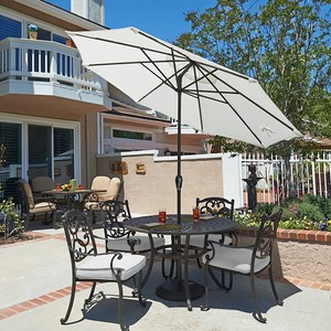 lot 1980 image: California Umbrella 9 Round Aluminum Market White with Bronze Metal Retail $116.99
