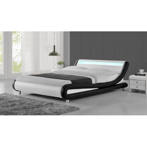 lot 1983 image: PARTIAL BOX 1 OF 2 Zender Black and White PU Platform Bed Queen Retail $445.99