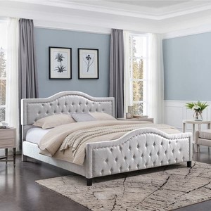 lot 1984 image: PARTIAL SIDE RAILS ONLY Virgil King Upholstered Traditional Bed by Christopher Knight Home - Light Grey Retail $551.00