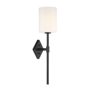 lot 1990 image: Filament Design 1-Light Matte Black Sconce with White Opal Glass Retail $130.00