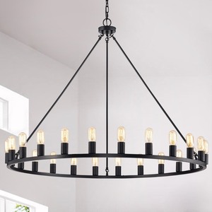 lot 1892 image: The Gray Barn Liam 24-light 48-inch Round Wagon Wheel Chandelier Retail$529.49