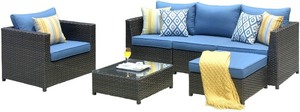 lot 1970 image: PARTIAL-Box 2 of 2 Boxes One Single Sofa, One Middle Sofa &amp One Ottoman -(Goes with Ovios Patio Furniture Deep Seat Wicker 6-piece Set with Cushions - Denim Blue -Retail $1377.99)