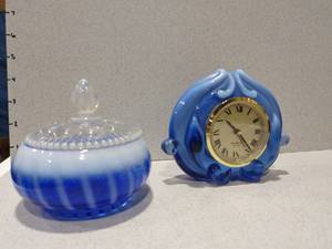 lot 1004 image: Fenton clock and Fenton candy dish