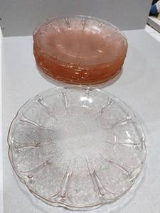 lot 1011 image: Pink depression cherry blossom plates lot of 8