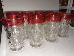 lot 1019 image: Tiffan Franciscan pink cranberry rimmed kings crown tumblers lot of 12