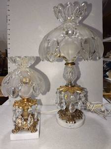 lot 1061 image: Oberglas Austrian chandelier style marble base table lamps
