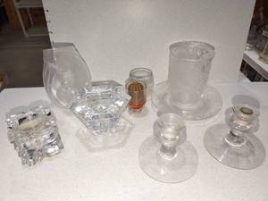 lot 1143 image: Miller Rogaska crystal candle holder and assorted candle holders