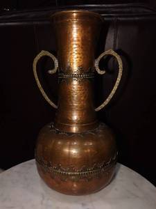 lot 1186 image: Hammered copper and brass vase pitcher approximately 15 in tall