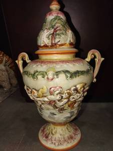 lot 1193 image: Capodimonte irn style vase with lid approximately 19 in tall