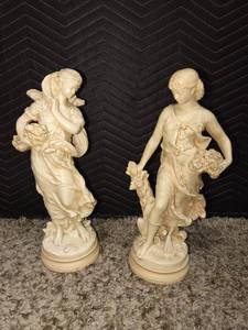 lot 1202 image: Alexander Backer Co hand painted Hip Moneau and Hippolyte Moreaur chalkware statues approximately 18 in tall each