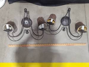 lot 2008 image: 2 Wall Light fixtures with leopard lamp shades