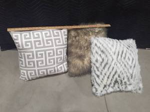 lot 2023 image: 3 Throw pillows. 2 Are fuzzy.