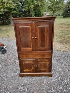 lot 832 image: nice dark wood entertainment center with pull out desk 39 in wide 24 inches deep 64 in tall