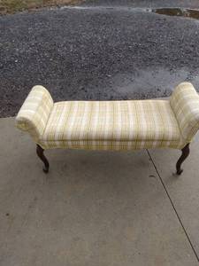 lot 862 image: vintage light yellow plaid hallway settie 50 in Long 18 in deep 24 in tall