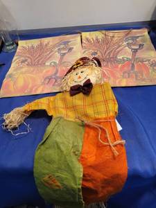 lot 3506 image: 2 fall flags and Scarecrow