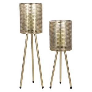 lot 2911 image: Decmode Tall Cylindrical Gold Mesh Metal Candle Holders