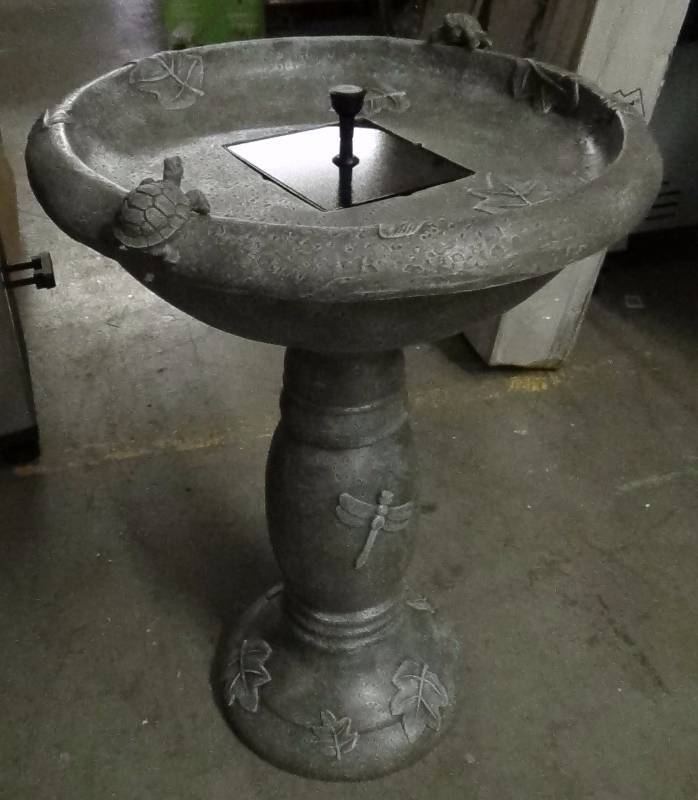 lot 4072 image: Smart Solar Country Gardens Solar Birdbath Fountain, Gray Weathered Stone Finish