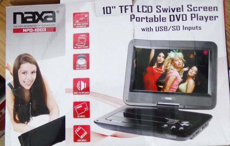 lot 4103 image: NAXA Electronics NPD-1003 10-Inch TFT LCD Swivel Screen Portable DVD Player with USBSDMMC Inputs