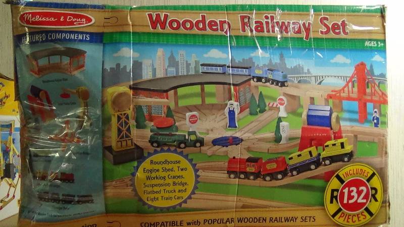 lot 4147 image: Melissa & Doug Childrens Wooden Railway Set