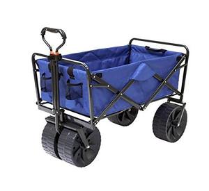lot 3529 image: Mac Sports Heavy Duty Steel Frame Collapsible Folding 150 Pound Capacity Outdoor Beach Garden Utility Wagon Cart with 4 All Terrain Wheels, BlueBlack