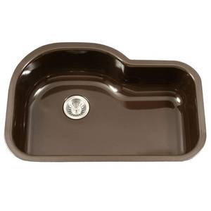 lot 3535 image: Houzer PCH-3700 ES Porcela Series Porcelain Enamel Steel Undermount Offset Single Bowl Kitchen Sink, Espresso