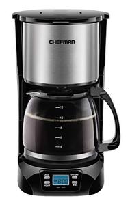 lot 3539 image: Chefman 12-Cup Programmable Coffee Maker, Electric Brewer, Auto Shut Off, LCD Display With Auto-Brew Function, Anti-Drip Pot, Reusable Filter for Fresh Grounds, Round Stainless Steel, Glass Carafe