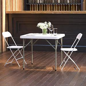 lot 3542 image: Flash Furniture 2.85-Foot Square Granite White Plastic Folding Table