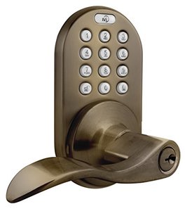lot 3562 image: MiLocks DKL-02AQ Electronic Keyless Entry Touchpad Lever Door Lock, Antique Brass
