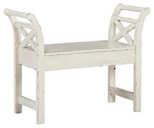 lot 3582 image: Signature Design by Ashley Heron Ridge Distressed Accent Bench with Storage, Antique White