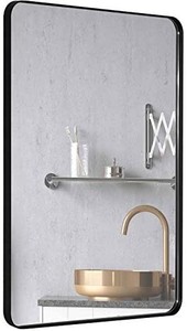 lot 3588 image: DOHEEM 24x36 Black Metal Framed Bathroom Mirror for Wall Rounded Rectangular Mirror Bat