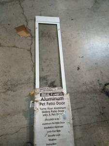 lot 3593 image: 10.5 in. x 15 in. Large White Pet and Dog Patio Door Insert for 77.6 in. to 80.4 in. Aluminum Sliding Glass Door