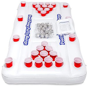 lot 3604 image: GoPong Original Pool Party Barge Floating Beer Pong Table with Cooler, White, 6-Feet