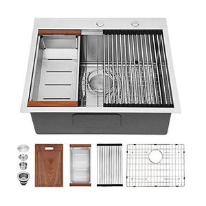 lot 3653 image: Kitchen Sink Drop In - Sarlai 25x22 Workstation Topmount Deep Single Bowl 16 Gauge Stainless Steel Utility Laundry Bar Prep Sink Basin