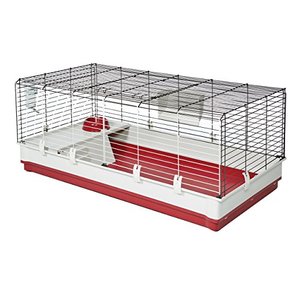 lot 3673 image: Midwest Homes for Pets Deluxe Rabbit & Guinea Pig Cage, X-Large, White & Red