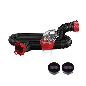 lot 3717 image: Valterra 15-Foot Dominator RV Sewer Hose Kit, Universal Sewer Hose for RV Camper, Includes 15-Foot Hose with Rotating Fittings, 90 Degree ClearView Sewer Adapter, and 2 Drip Caps