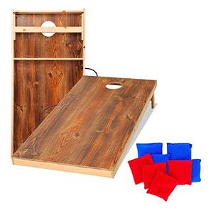 lot 3783 image: UKASE Solid Wood Cornhole Set Portable Bean Bags Toss Game Durable Wood Grain Printed Surface and Underneath for Indoor and Outdoor (Regulation 2x4FT)