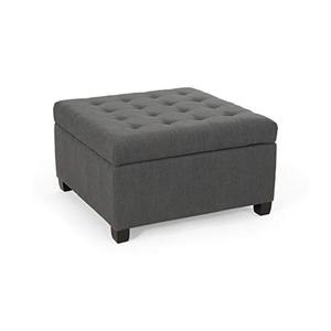 lot 3792 image: Christopher Knight Home Hedda Tufted Fabric Storage Ottoman, Dark Gray, Dark Brown