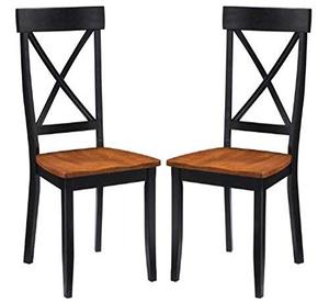 lot 3830 image: Home Styles Classic Black and Oak Pair of Dining Chairs, with Solid Hardwood Construction, Cottage Oak Finish, X-Style Back, and Mission Style Look, Set of Two
